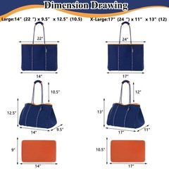 Neoprene Multipurpose Beach Bag Tote with Inner Zipper Pocket (Dark Blue, Large)