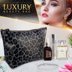 Vegan Leather Black Leopard Makeup Bag Cheetah Print Girly Girl