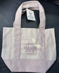 Trader Joe’s Striped Mini Canvas Tote Bag Pink/White Cotton Blend