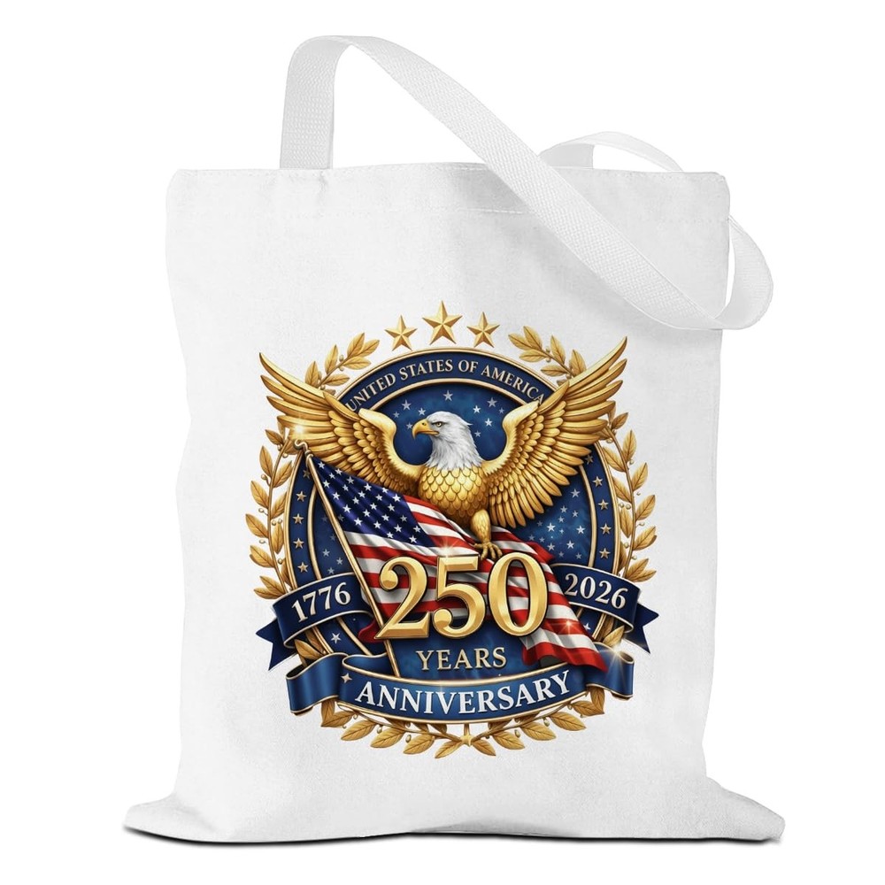 USA 250th Anniversary Canvas Tote Bag, 4th of July Semiquincentennial Indepen…