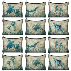Sanwuta 12 Pcs Sea Tropical Cosmetic Bags Retro Animal as shown in picture