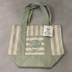 Trader Joe’s 2026 Mini Canvas Tote Bag Light Green Stripe 13”x 10”x6” NWT