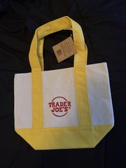 Trader Joe’s Foldable Canvas Reusable Shopping Bag Yellow White Color Block