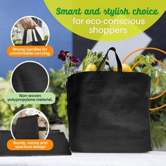 50 Pack Black Reusable Eco-Friendly Grocery Shopping Bags 12.6″x6.3″x11.8″ Du…
