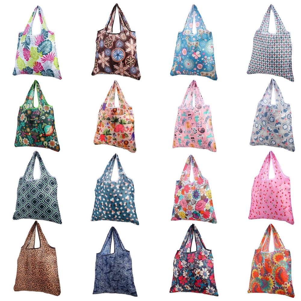 Multi Color Foldable Polyester Reusable Grocery Shopping Tote Bags 16 PCS