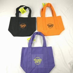 (3) Trader Joes 13″ x 10″ Mini Canvas Tote Bags Black Orange Purple Xmas Gifts