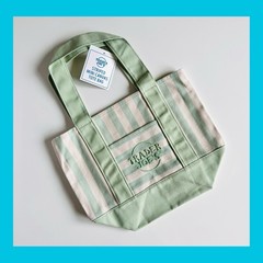 Trader Joe’s Mini Summer 2026 Striped Canvas Tote Bag, Light Green – New