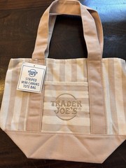 Trader Joe’s Striped Mini Canvas Tote Bag Small Desert Sand Cotton Blend
