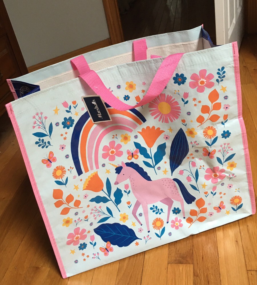 NEW UNICORN Flowers & RAINBOW~Shopping Bag Reusable Tote EcoFriendly Marshalls🦄
