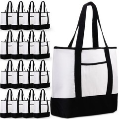 Reginary 16 Pcs Canvas Tote Bags Bulk with Outer Pocket 18 Inch Reusable Shop…
