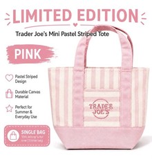 Trader Joe’s Limited Edition 2026 Drop Mini Stripe Canvas Tote Bag Pink Stripes