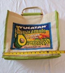 Yucatan Guacamole Burlap Tote Bag Bamboo Handles Reusable Bag EUC