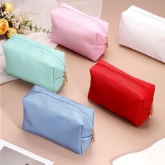 uxcell PU Leather Square Makeup Bag, Waterproof Cosmetic Organizer Rose Red