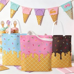 3 Pcs Ice Cream Canvas Tote Bag, Reusable Grocery Shopping Bag, Cute Shoulder…