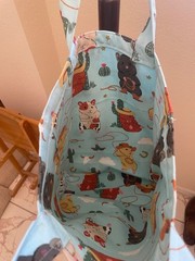 New Handmade small light canvas lined grocery bag/beach tote cowboy hamsters