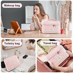 GISMTR 3Pcs Makeup Bag Cotton Quilted Travel Cosmetic Cute Flowers-Pink3