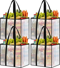 4 Pack Reusable Grocery Bags, Heavy-Duty Shopping Bags with Sturdy Handles, Wate