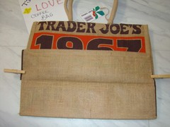 New Trader Joe’s Pasadena Coffee Beans Reusable Shopping Grocery Jute Burlap Bag