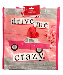 Valentines Day “drive me crazy” Shopping Gift Bag Tote Reusable Pink Hearts