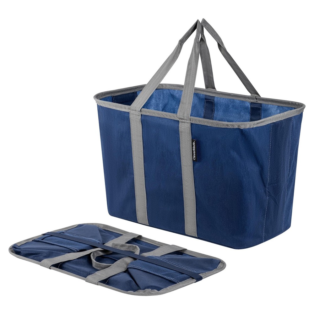 EcoBasket Reusable Grocery Tote 30L 3 Pcs Blue Grey Collapsible Storage Bag