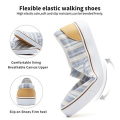 Women’s Slip on Shoes Low Top Canvas Sneakers Loafers 9.5, Light Blue Stripes