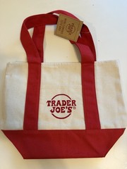 Trader Joe’s Mini Canvas Tote Bag Foldable Canvas Red Beige Colour Block
