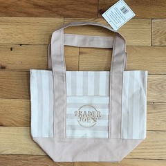 Trader Joe’s Mini Canvas Striped Beige/White Foldable Tote