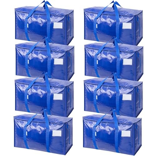 Extra Large Moving Bags with Zippers & Carrying Handles, 8 Pack Blue-24 Gallon