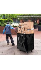 (Medium, Black) Reusable Grocery Bag on Wheels, 70L Foldable Rolling Tote, 66Lbs