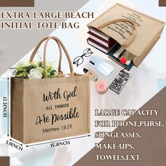 4 Pack Church Mother’s Day Burlap Tote Bags 15.3x12x6 Inch Brown Handle