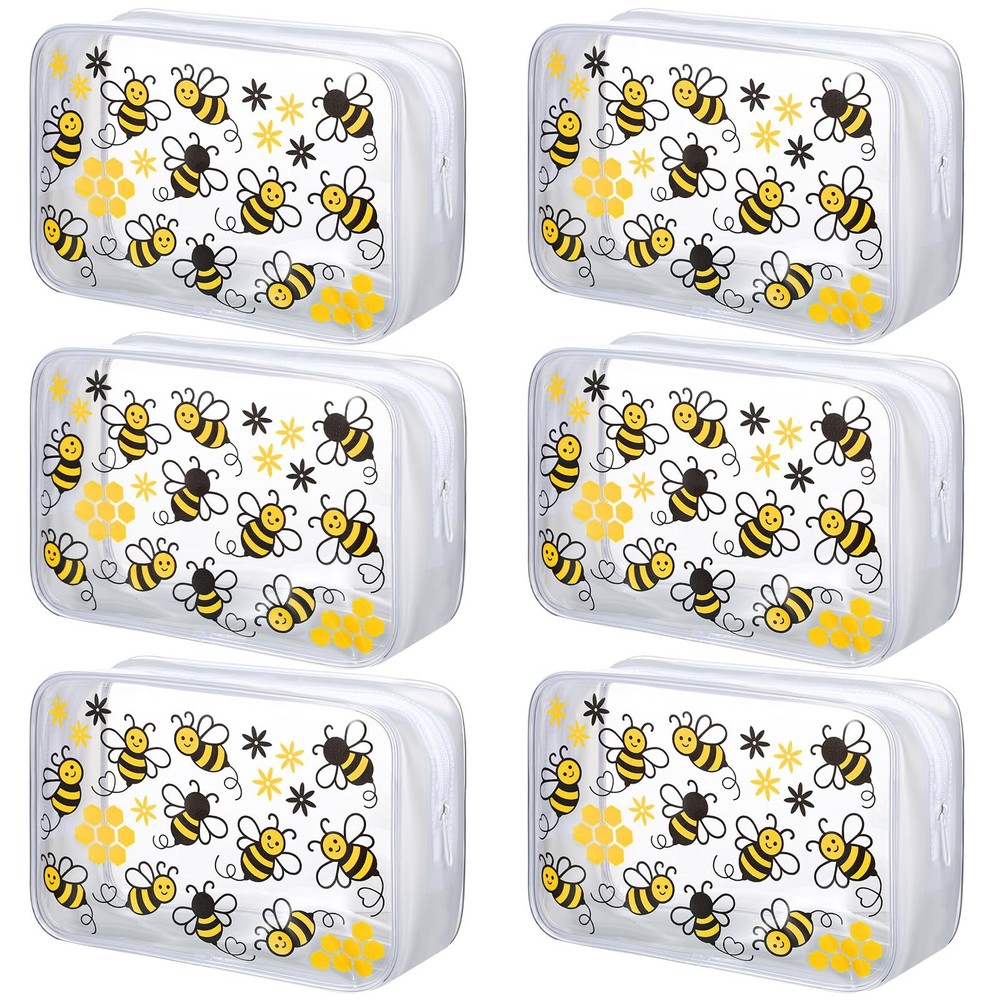 Sunnymove 6 Pcs Bee Cosmetic Bag 7.09 x 4.72 x 2.36 inches, clear