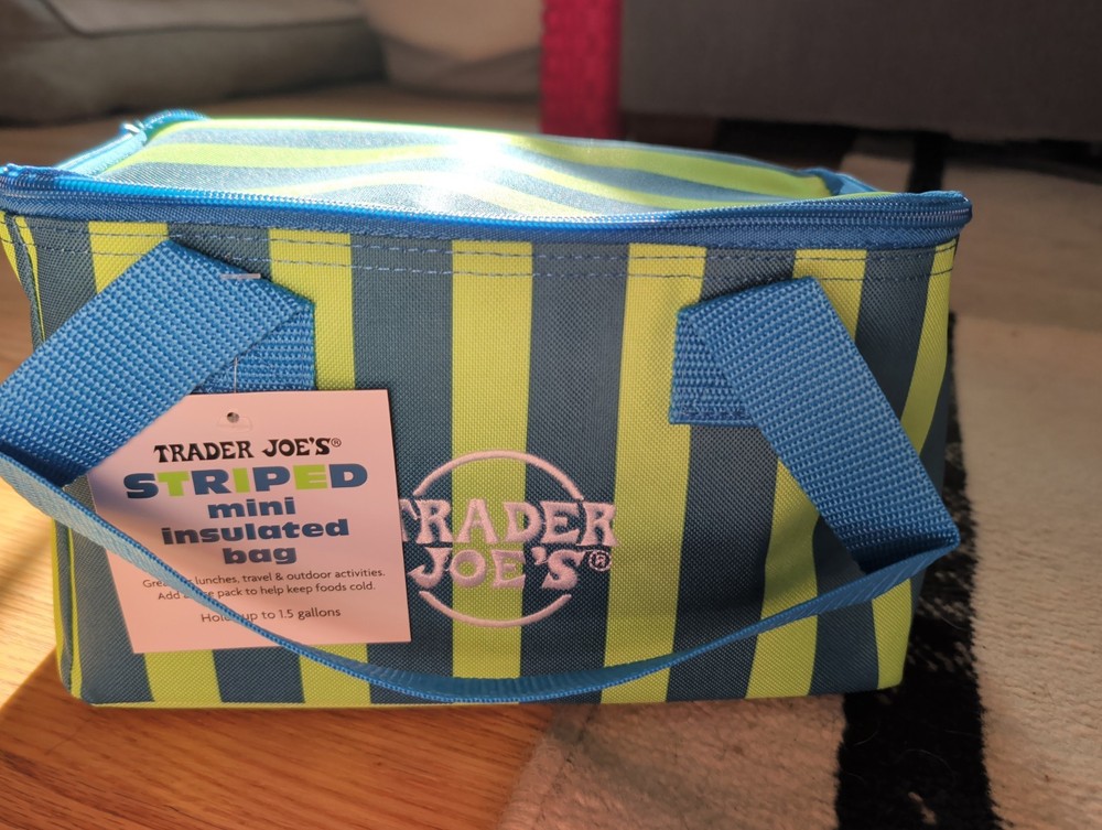 Trader Joe’s Mini Insulated Bag Blue & Green Stripes, Summer 2026 Release