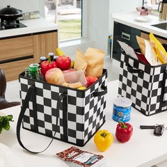 Checkered Reusable Grocery Bags Heavy Duty Black and White Checkerboard 3 Pac…