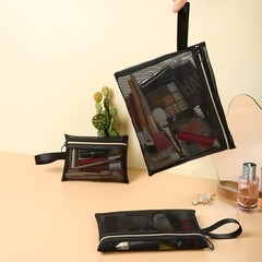 Mesh Cosmetic Bags with a 9.4×8.2 inch, a 8.2×6.3 a 6.3×4.7 Black