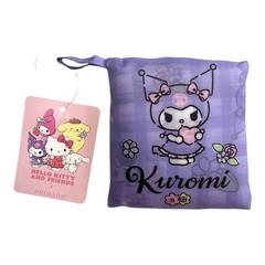Kuromi Reusable Foldable Tote Bag Purple Gingham Hello Kitty Friends NEW