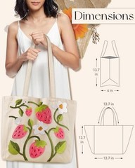 Embroidery Canvas Tote Bag for Women – Reusable Totes with Strawberry Flower