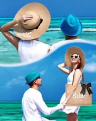 Bride Set Including Tote Bag, Sun Hat, and Glasses for Honeymoon, Beach, Brid…