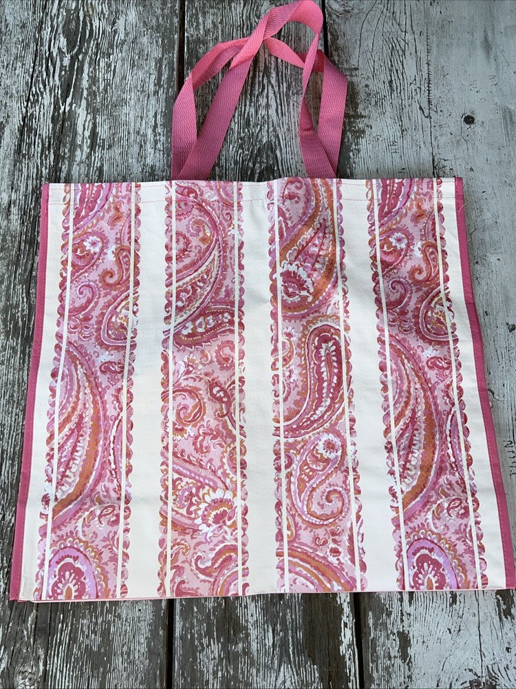 TJ Maxx Eco-Friendly Shopping Bag PINK 🌸PAISLEY Striped Print Reusable Tote