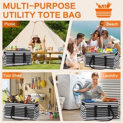 Extra Large Utility Tote Bag Reflective Strip Hard Bottom Striped Black Car
