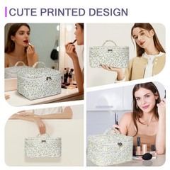 Gosect 1pc Large Makeup Bag, Cute Cosmetic Floral Purple Print