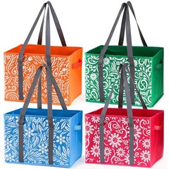 4 Pack Reusable Grocery Bags Collapsible Large Storage Box Bag with Reinforce…