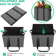 Reusable Grocery Bags 3 Pack Collapsible Totes Storage Box Water Resistant Black