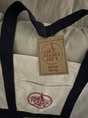 Trader Joe’s Reusable Foldable Tote Bag Beige navy blue collective
