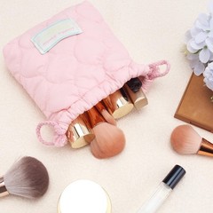 TUCEWP Cotton Quilted Drawstring Makeup Bag Small Cosmetic Preppy Pink
