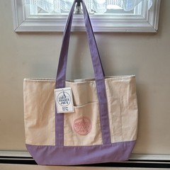 Trader Joe’s Reusable Canvas Tote Bag Large Beige/Purple 20x15x6 15qt