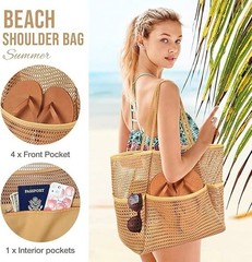 Womens Mesh Beach Bag Large Tote Carry Net Bags Summer Holiday Shoulder Bag