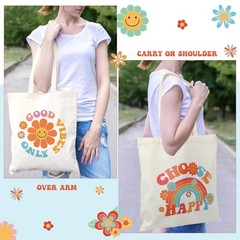 6 Pcs Aesthetic Canvas Tote Bag for Grocery Reusable Shopping Bags Cute Prepp…