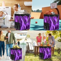Durable 66lb Capacity Foldable Rolling Tote Bag in Purple – Perfect for Shopping