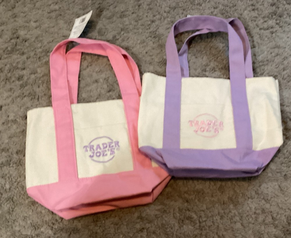 2 Trader Joe’s Mini Pastel Tote Bags 1 Lavender 1 Pink Easter NWT