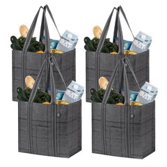 4 Pack Reusable Grocery Bags with Hard Bottom | Heavy-Duty Shopping Cart Bags
